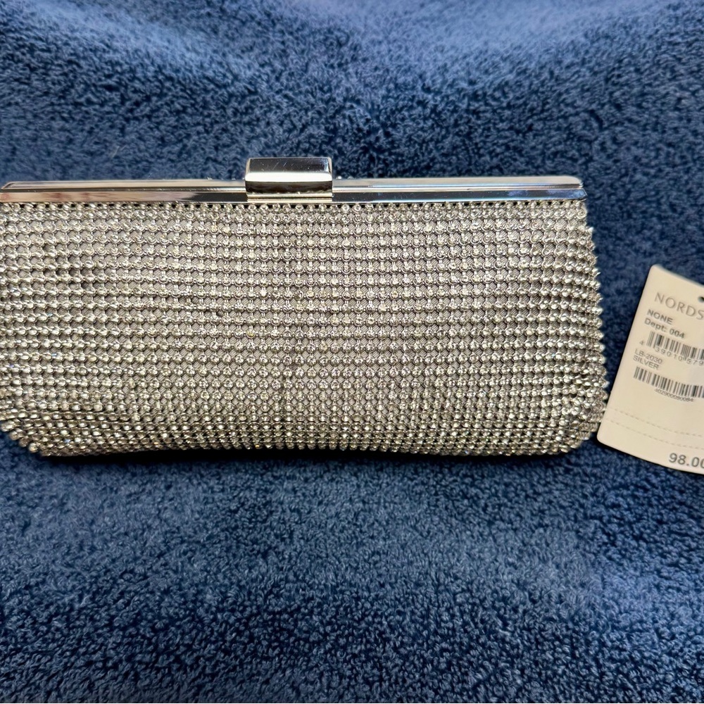 Glint Silver Crystal Embellished Clutch